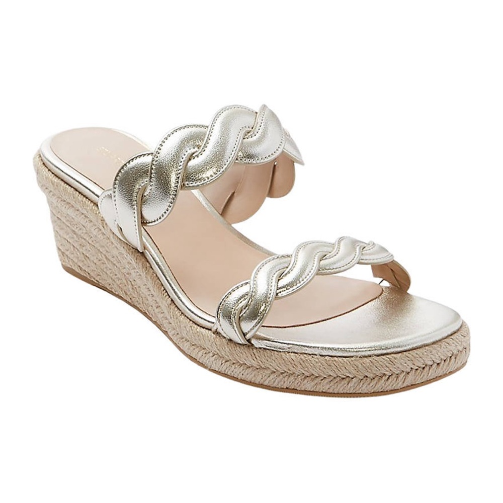 Stuart Weitzman Leather Twisted Espadrille Slide Sandals Platino Size 8